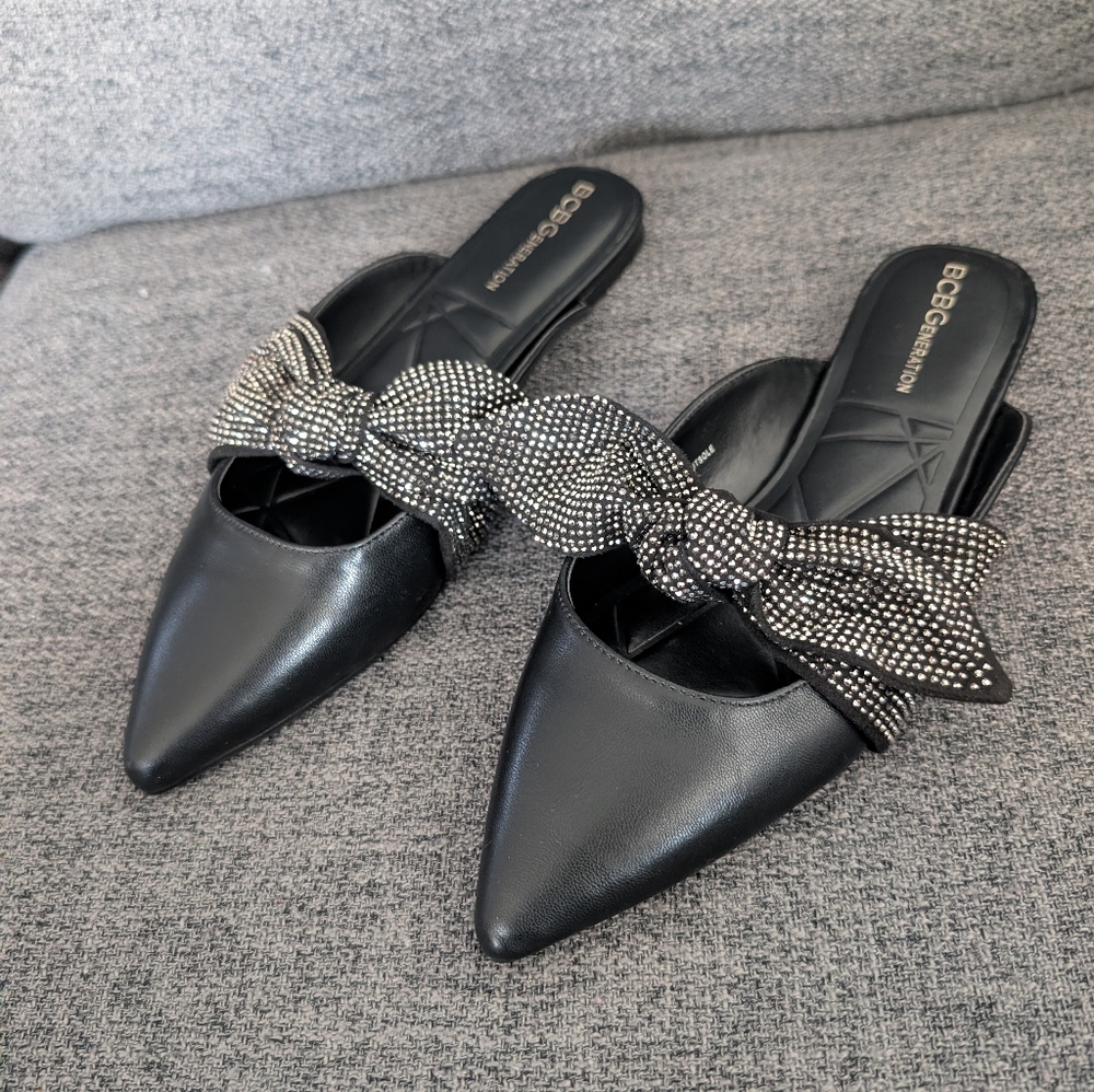 BCBGeneration Black Pointed Bow Rhinestone-Embellished Mules - Picture 8 of 8